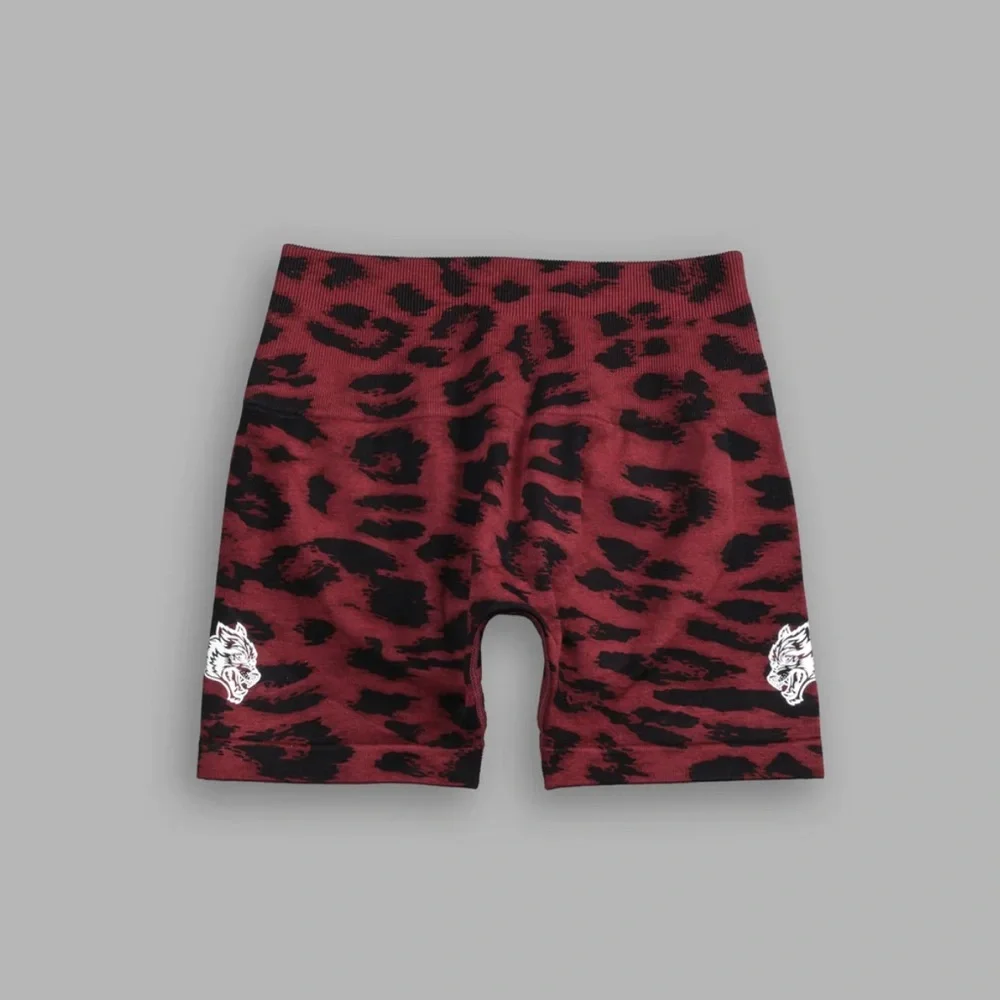 DUAL WOLF EVERSON SEAMLESS "SIERRA" SHORTS IN CHERRY RED LEOPARD SIZE LARGE - Picture 4 of 6